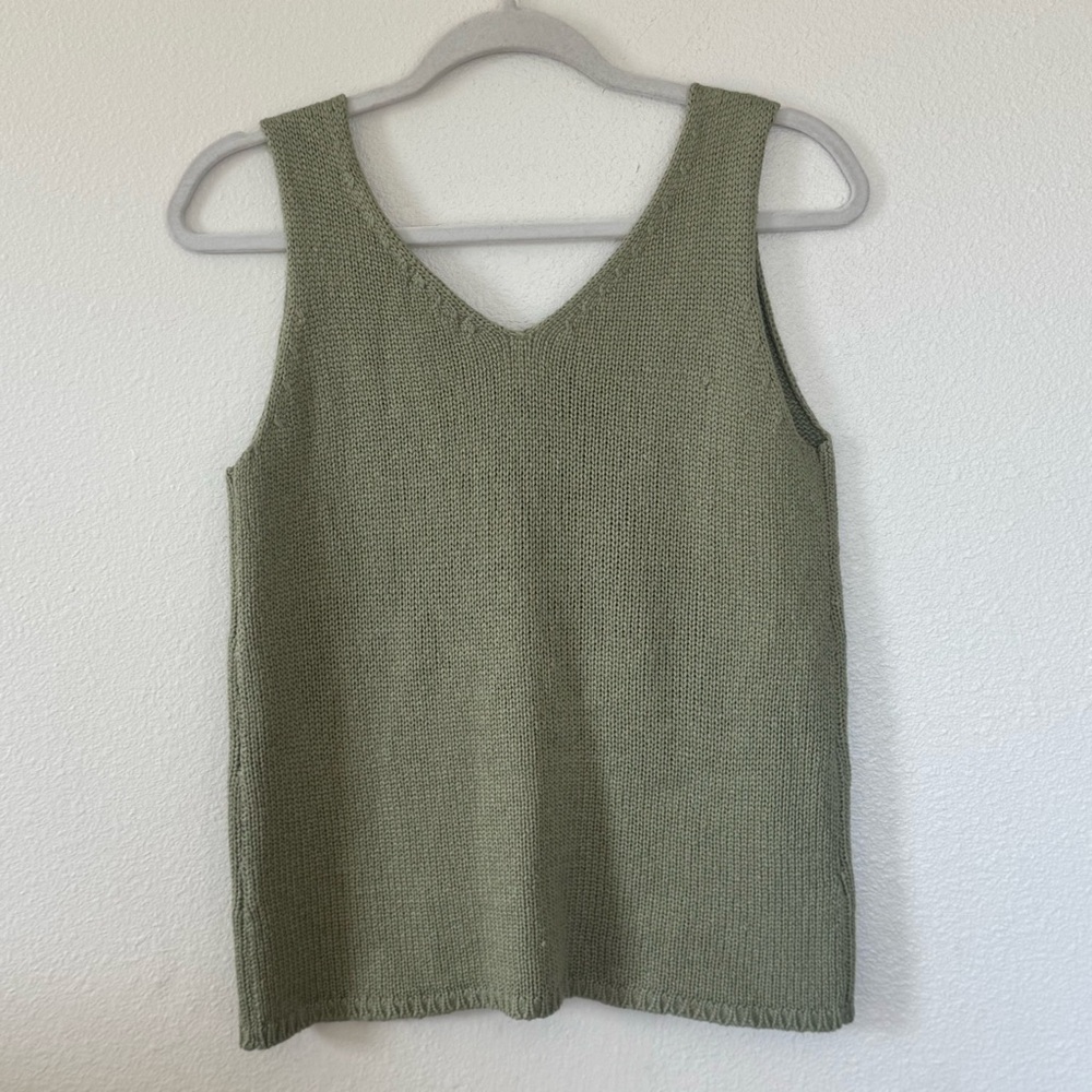 Blu Pepper Knit Tank Sweater Top Sleeveless Green Pom Pom V-Neck Sweater M - Picture 4 of 9